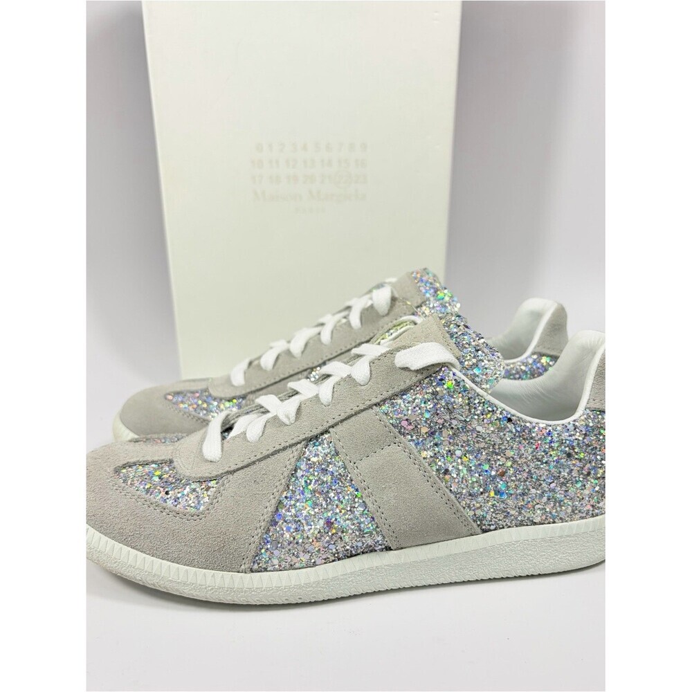 Maison Margiela Replica Silver Glitter Retro Runner Sneakers
